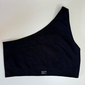 Set Active Sculptflex Ribbed One Shoulder Sport Bra in Onyx